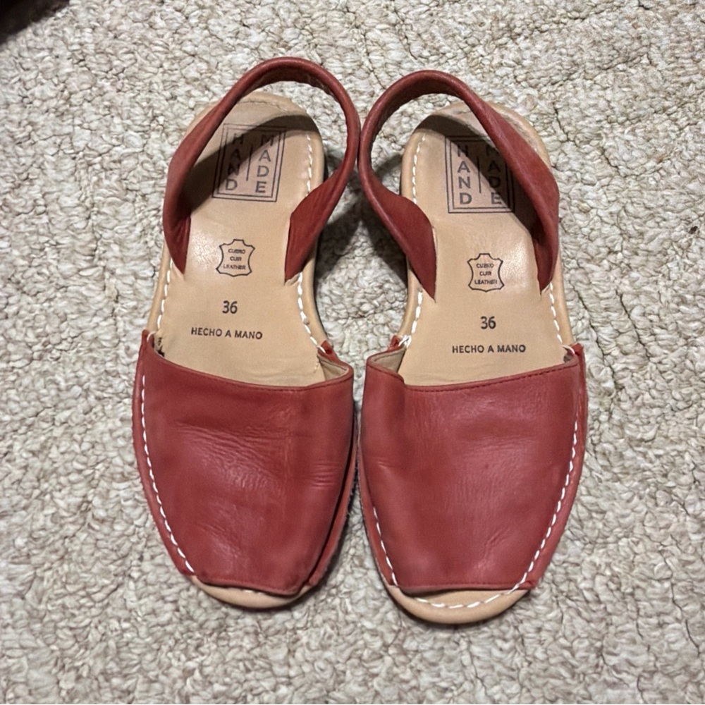 Cute Rust Red Leather Slingback Sandals